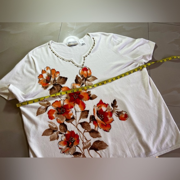 Alfred Dunner Plus size 2X Womens Cream Pullover Sweater Short Sleeve Floral - Picture 11 of 16